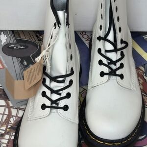 Dr. Martens White Combat Boots with Black Accents